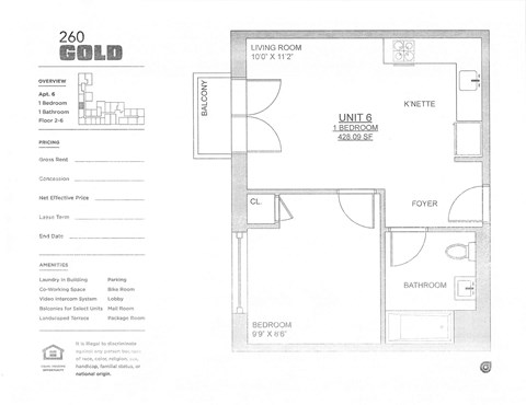 A floor plan for a property at 260 Cold Street shows a living room, two bedrooms, a bathroom, and a balcony.
